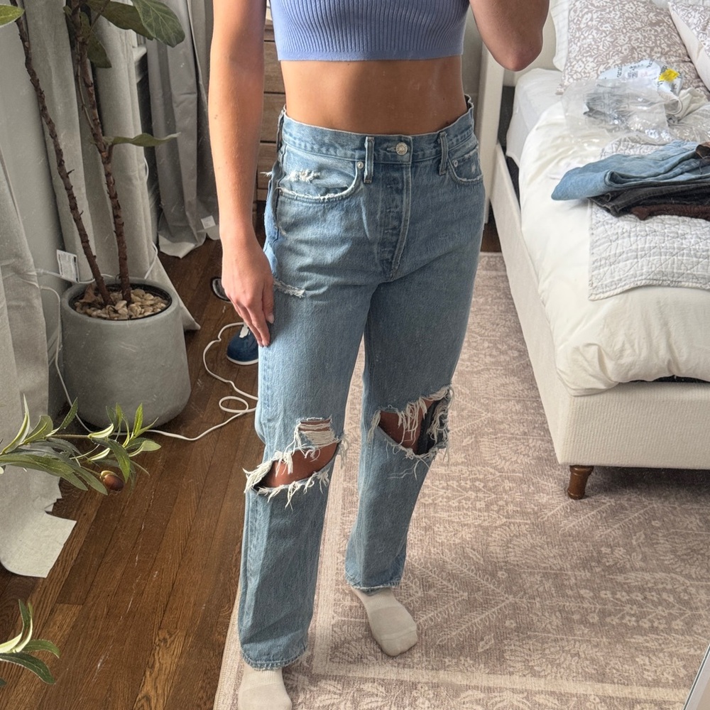 Agolde Light Blue Distressed Boyfriend Jeans